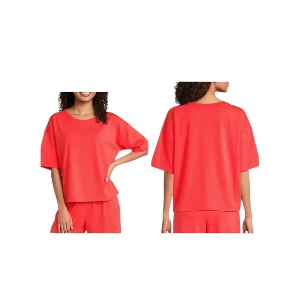 Eileen Fisher Boxy Tee shirt Sleeve Stretch Jersey Watermelon Orange Red XS